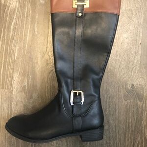 Karen Scott Women's Buckled Knee High Boots - Black Cognac, Size 8, New